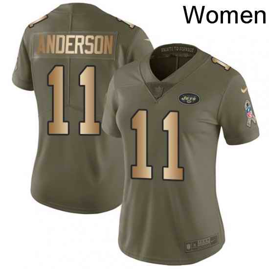 Womens Nike New York Jets 11 Robby Anderson Limited OliveGold 2017 Salute to Service NFL Jersey